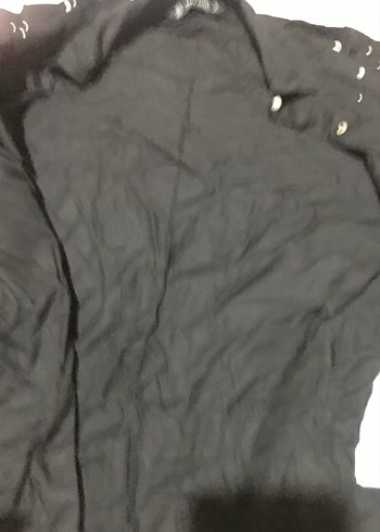 A9-Siyah Parlak Taşlı Düğmeli Kadın Gömlek - Görsel 10