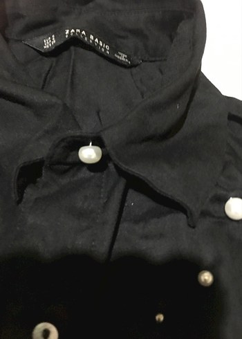 A9-Siyah Parlak Taşlı Düğmeli Kadın Gömlek - Görsel 7