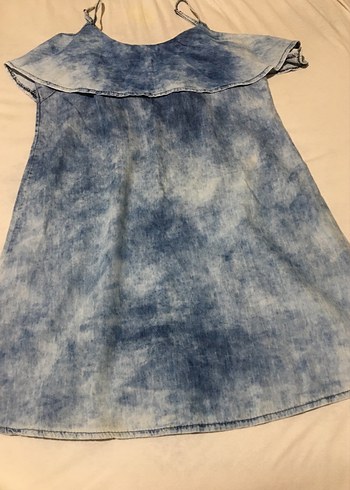 Mavi Batik Desenli Straplez Midi Elbise