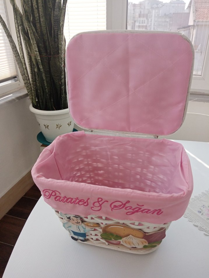 Beyaz pastel renkli, hasır, patates, soğan sepeti - Görsel 2