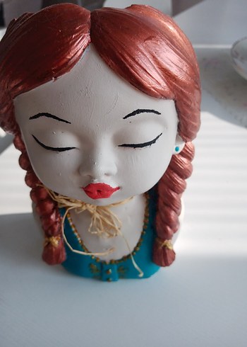 Turkuaz Renkli Kadın Figürlü saksı - Görsel 3