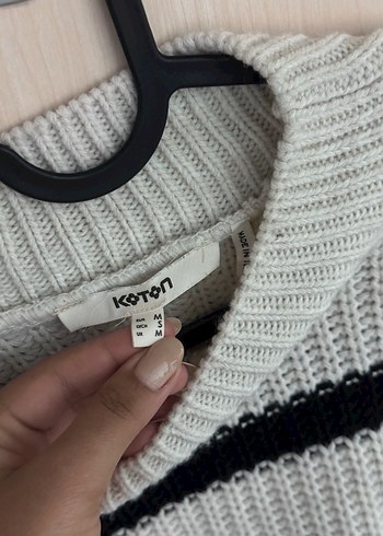 Gri Çizgili Yüksek Yakalı Kadın Kazak - Görsel 3