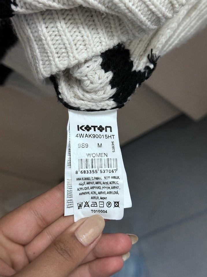 Gri Çizgili Yüksek Yakalı Kadın Kazak - Görsel 5