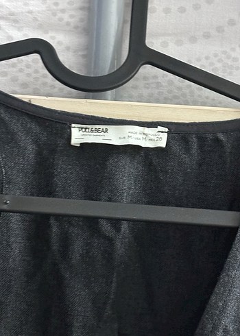 Gri V Yaka Midi Keten Elbise - Görsel 4