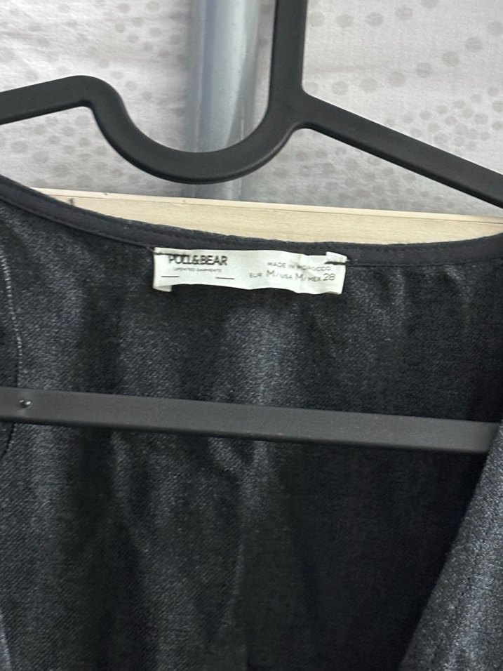 Gri V Yaka Midi Keten Elbise - Görsel 4