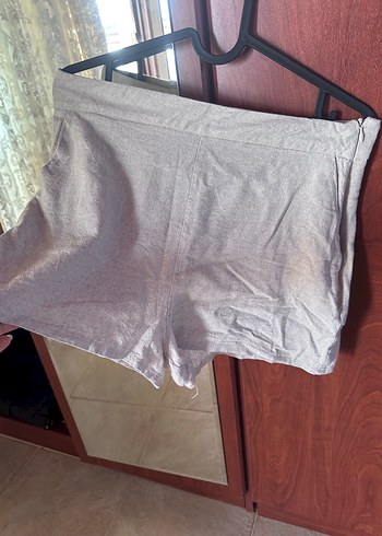 Bej Keten Mini Şort - Görsel 3