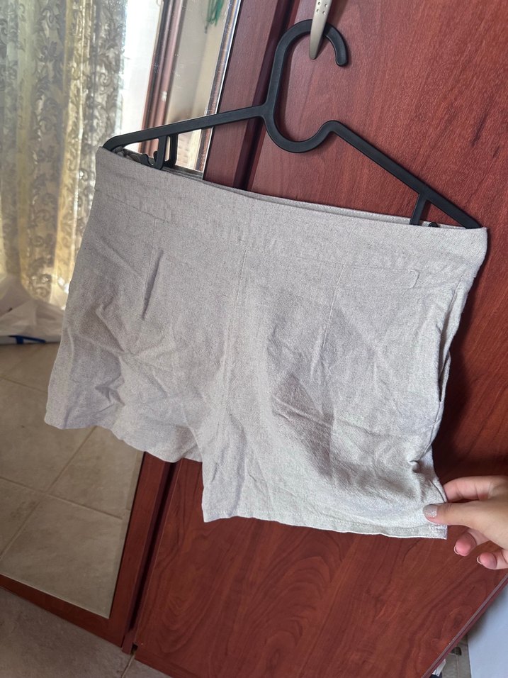 Bej Keten Mini Şort - Görsel 4