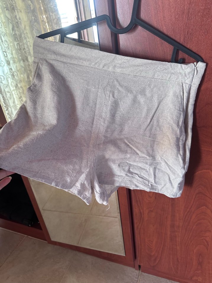 Bej Keten Mini Şort - Görsel 3