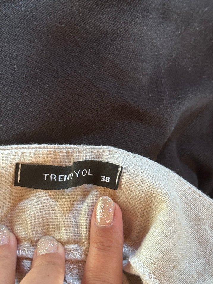 Bej Keten Mini Şort - Görsel 5