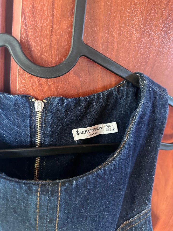 Lacivert Kolsuz Denim Elbise - Görsel 4