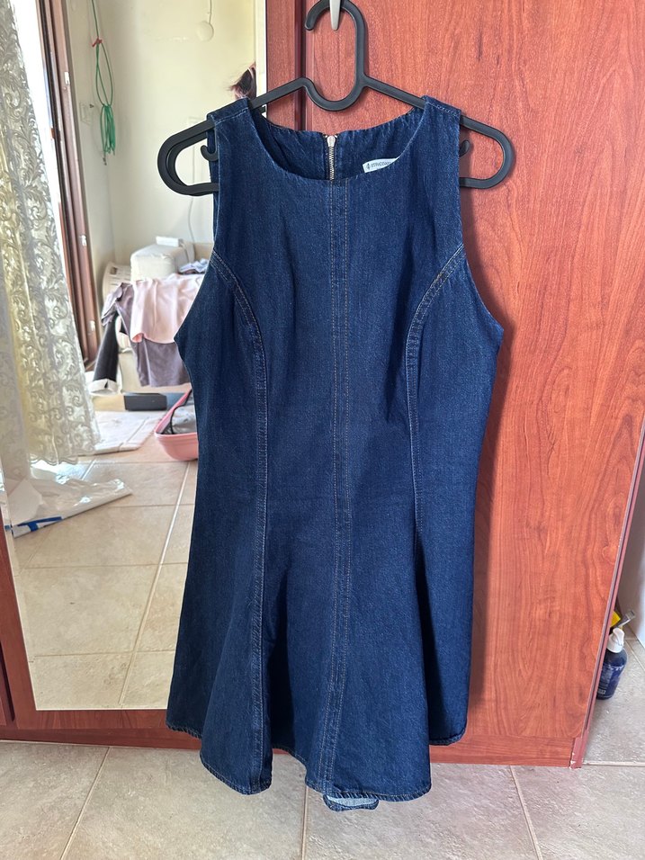 Lacivert Kolsuz Denim Elbise - Görsel 2