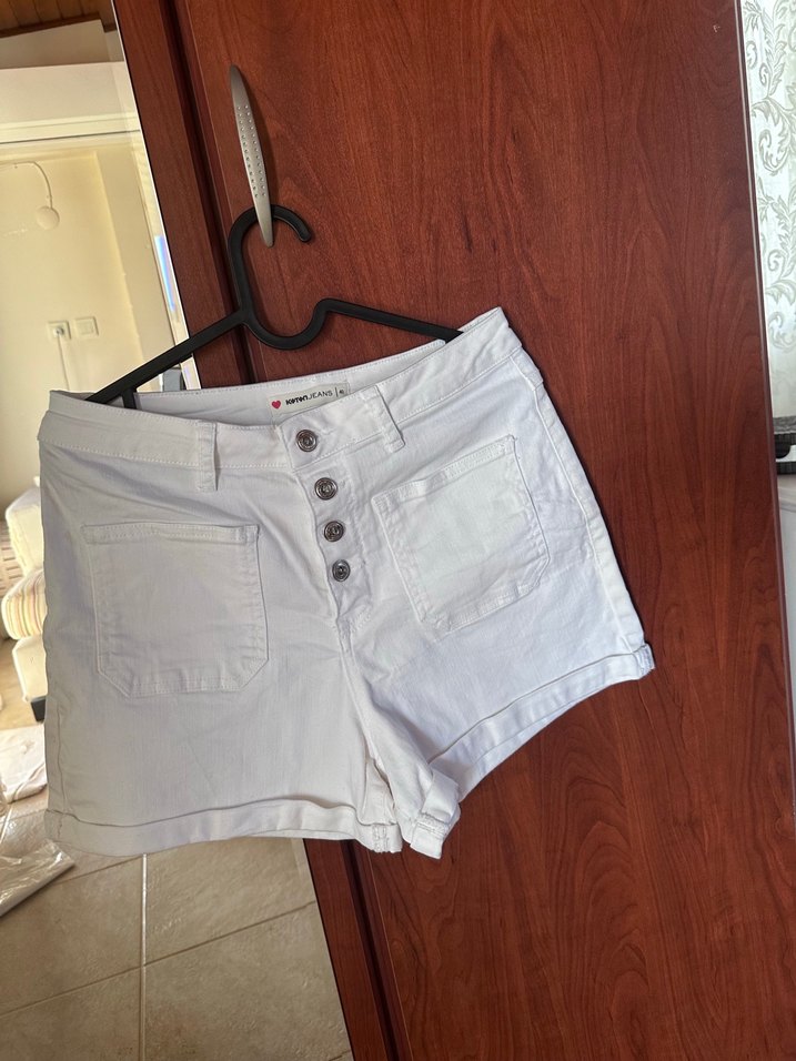 Kadın Beyaz Kot Şort - Görsel 3