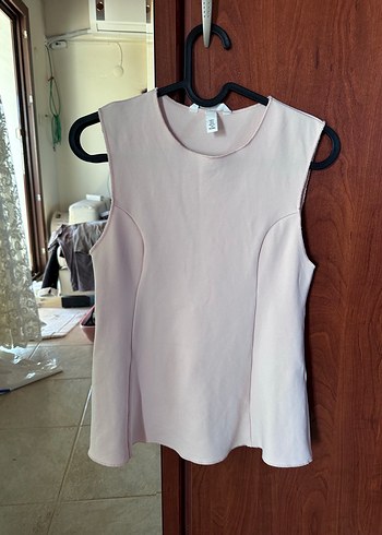 Toz Pembe Belden Oturan Kolsuz Bluz - Görsel 2