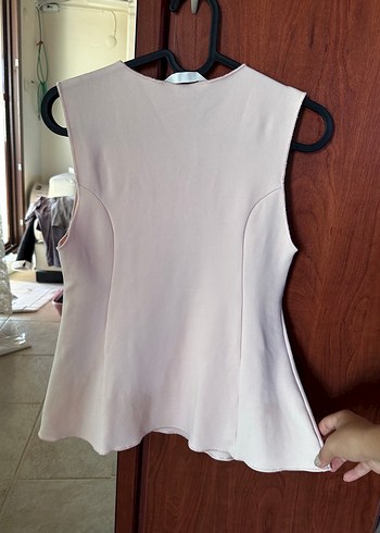 Toz Pembe Belden Oturan Kolsuz Bluz - Görsel 3