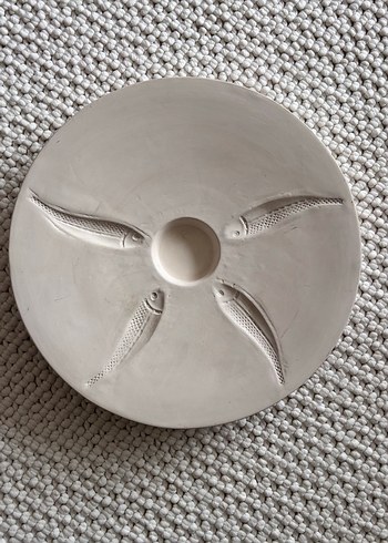 Balık Desenli Beyaz Seramik Tabak mumluk - Görsel 3