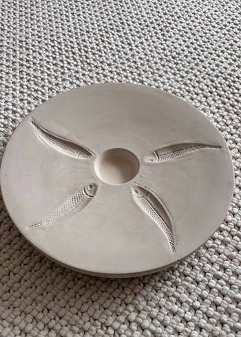 Balık Desenli Beyaz Seramik Tabak mumluk - Görsel 4