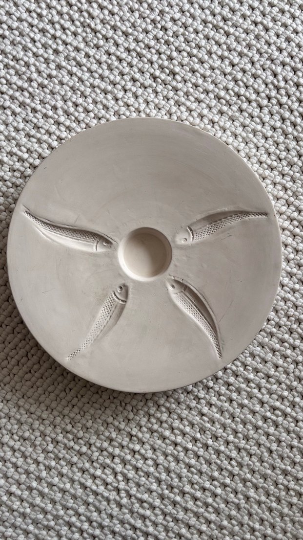 Balık Desenli Beyaz Seramik Tabak mumluk - Görsel 3