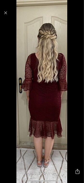 xl Beden Bordo dantelli elbise