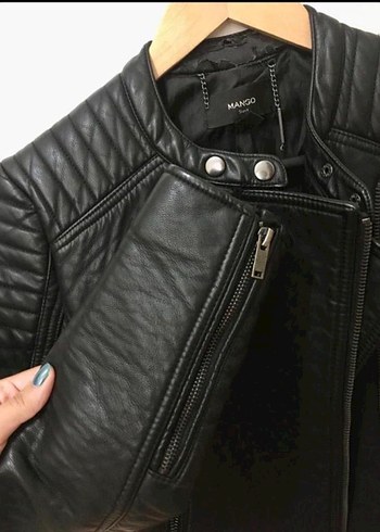 Mango deri motorcu ceketi - Görsel 3