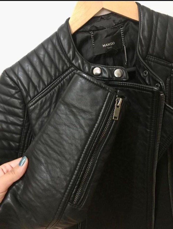 Mango deri motorcu ceketi - Görsel 3