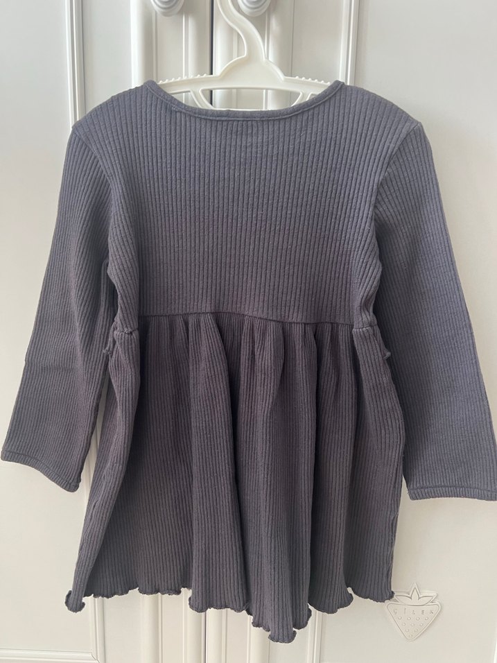 Kız Çocuk Gri Uzun Kollu Triko Elbise - Görsel 2