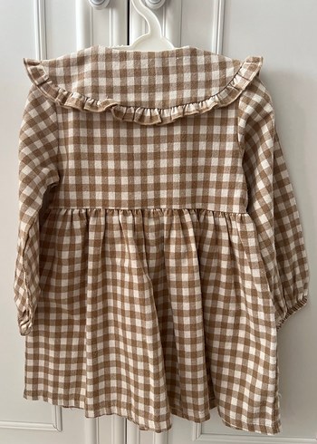 Bej Kareli Kız Çocuk Elbise - Görsel 2