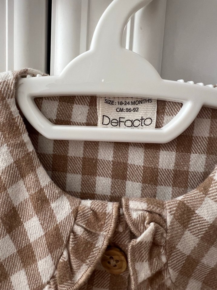 Bej Kareli Kız Çocuk Elbise - Görsel 3