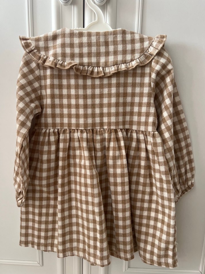 Bej Kareli Kız Çocuk Elbise - Görsel 2