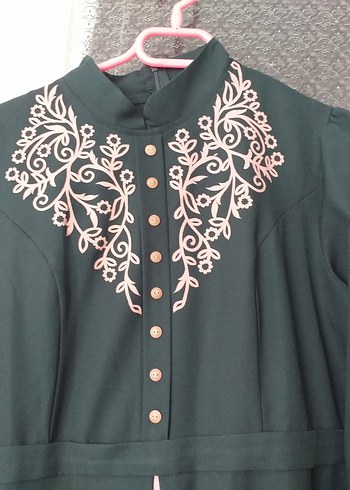 Diğer Düğmeli Nakışlı Uzun Kol Pembe Henna Elbise