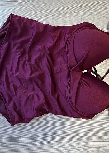 Bordo Drapeli İnce Askılı Kadın Mayo koton marka L/40 beden mayo