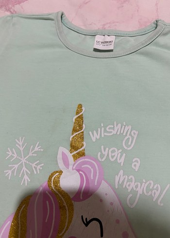 Lc Waikiki Kız Çocuk Yeşil Unicorn Baskılı Uzun Kollu Tişört - Görsel 2