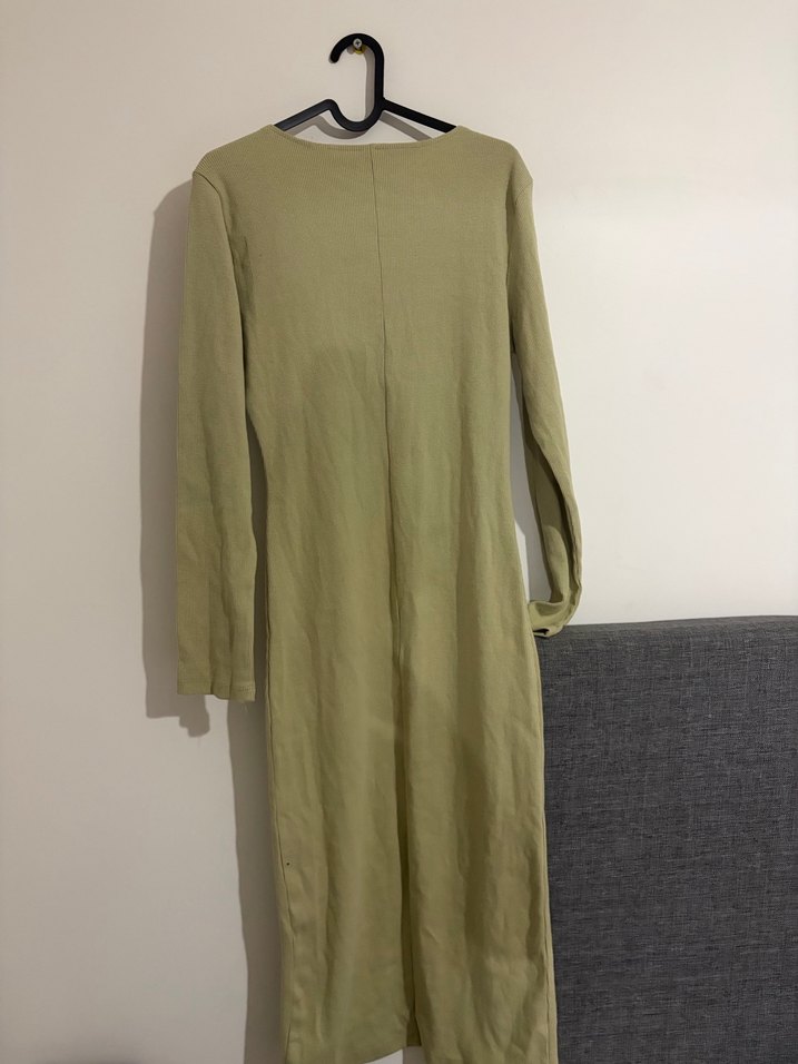 Kadın Haki Uzun Fitilli Elbise - Görsel 4