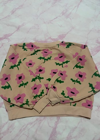 H&M Kız Çocuk Pembe Çiçekli Örme Sweatshirt - Görsel 3