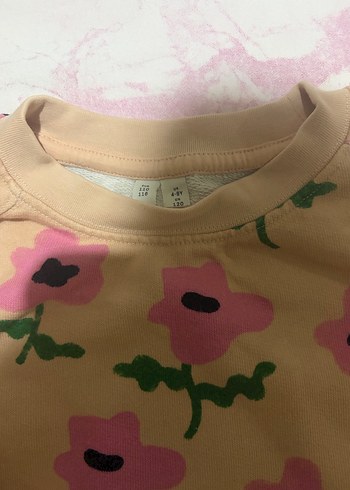 H&M Kız Çocuk Pembe Çiçekli Örme Sweatshirt - Görsel 2