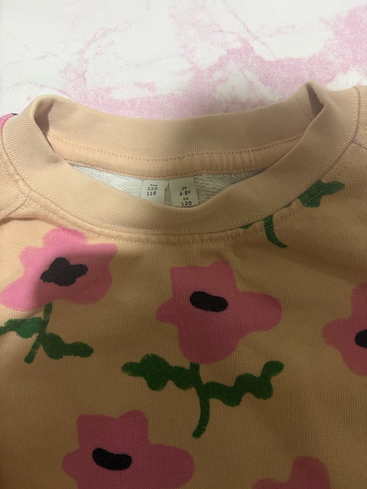 H&M Kız Çocuk Pembe Çiçekli Örme Sweatshirt - Görsel 2