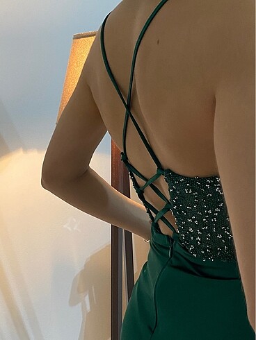 Koyu Yesil Saten Abiye - Görsel 5