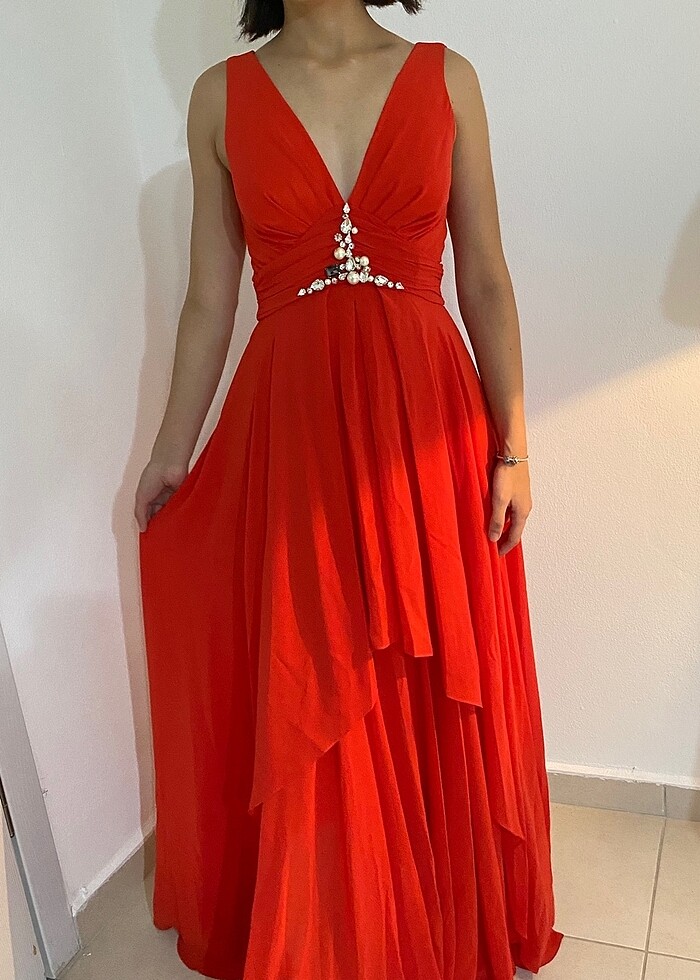 Kırmızı Uzun Elbise - Görsel 2