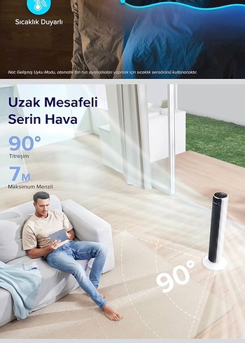 LEVOIT Vantilatör, 28dB Sessiz Kule Tipi, 5 Hız Seviyesi, 4 Mod, - Görsel 4