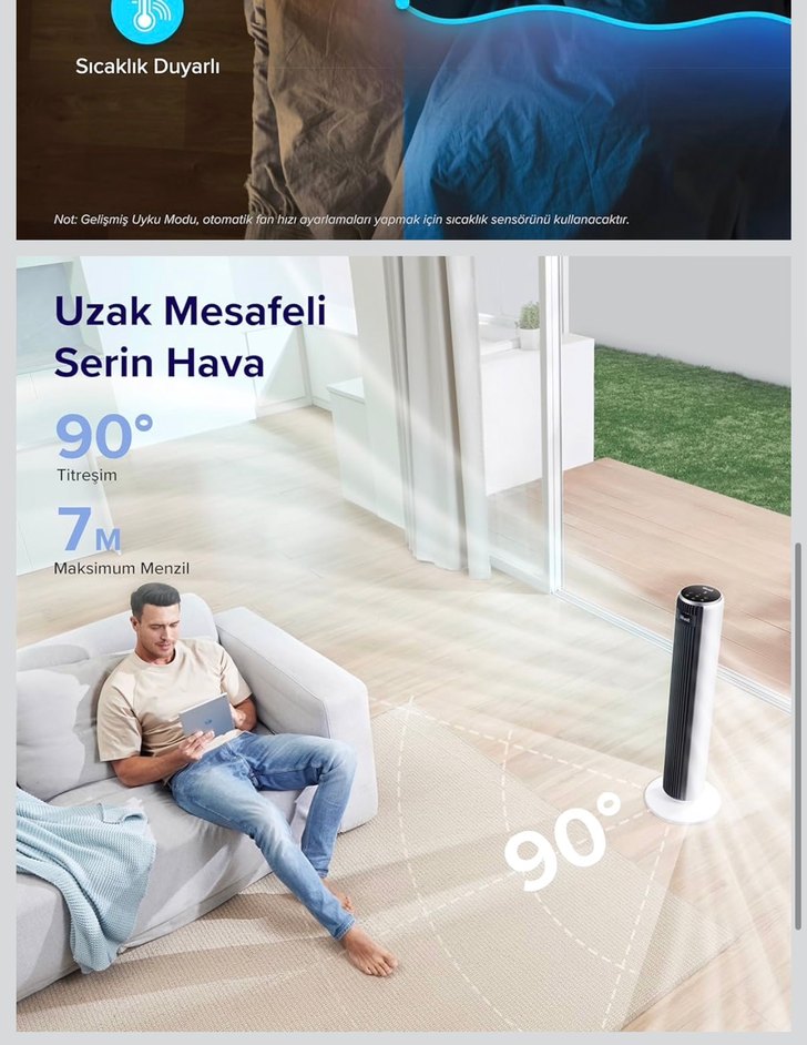 LEVOIT Vantilatör, 28dB Sessiz Kule Tipi, 5 Hız Seviyesi, 4 Mod, - Görsel 4