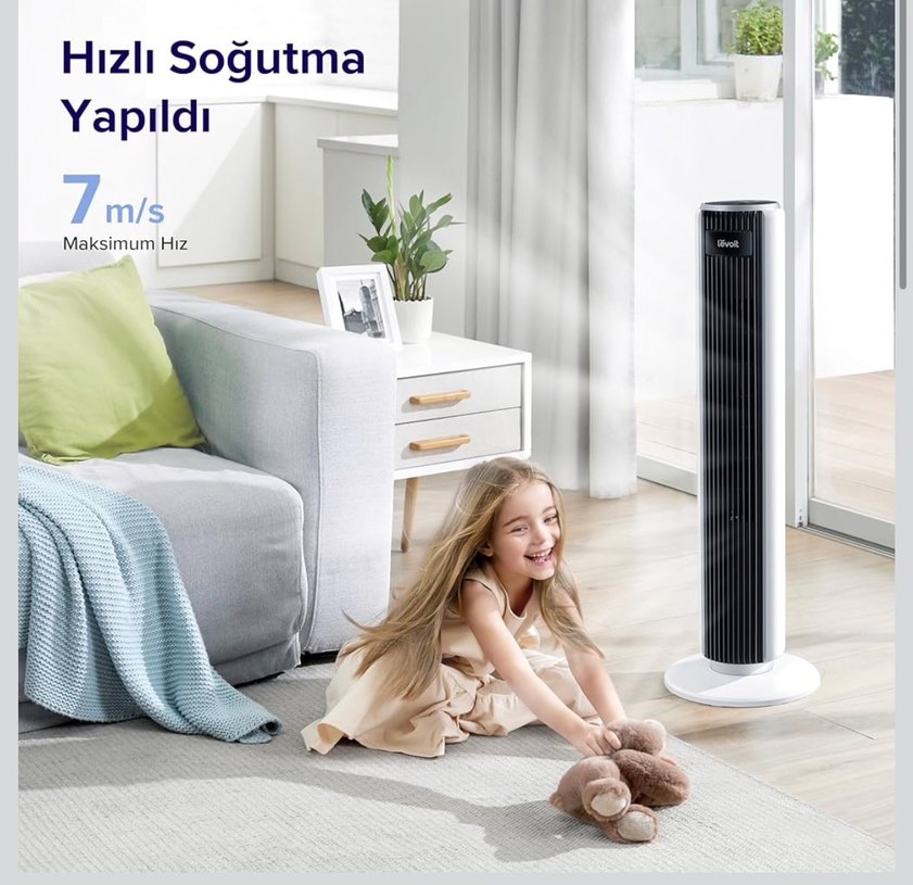 LEVOIT Vantilatör, 28dB Sessiz Kule Tipi, 5 Hız Seviyesi, 4 Mod, - Görsel 2