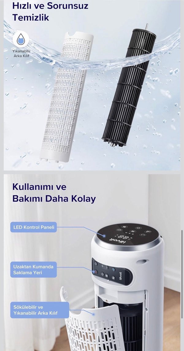LEVOIT Vantilatör, 28dB Sessiz Kule Tipi, 5 Hız Seviyesi, 4 Mod, - Görsel 5