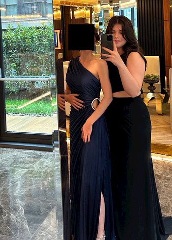 Siyah Drapeli Uzun Abiye Elbise - Görsel 2