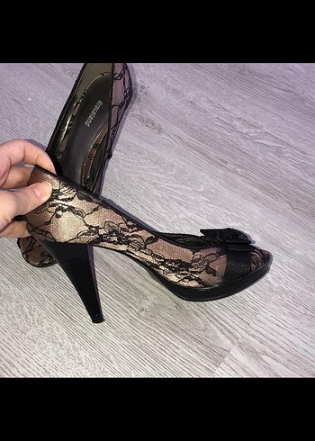 Dantel Detaylı Kahverengi Platform Topuklu Kadın Ayakkabı - Görsel 2