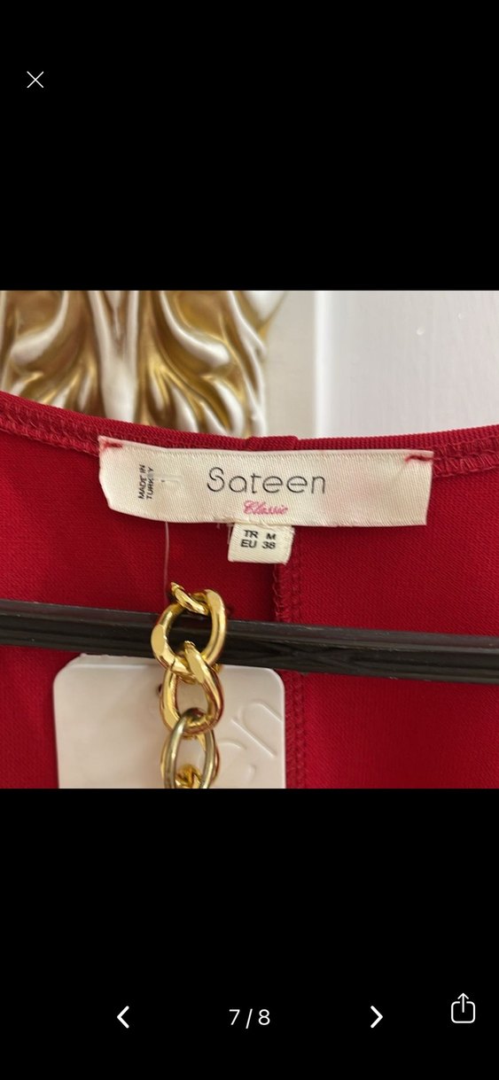 Zincir Detaylı Kırmızı Uzun Kalem Elbise - Görsel 3