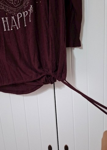 Bordo Uzun Kollu Bohem Tişört - Görsel 2