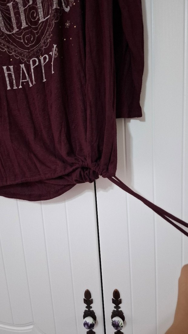 Bordo Uzun Kollu Bohem Tişört - Görsel 2