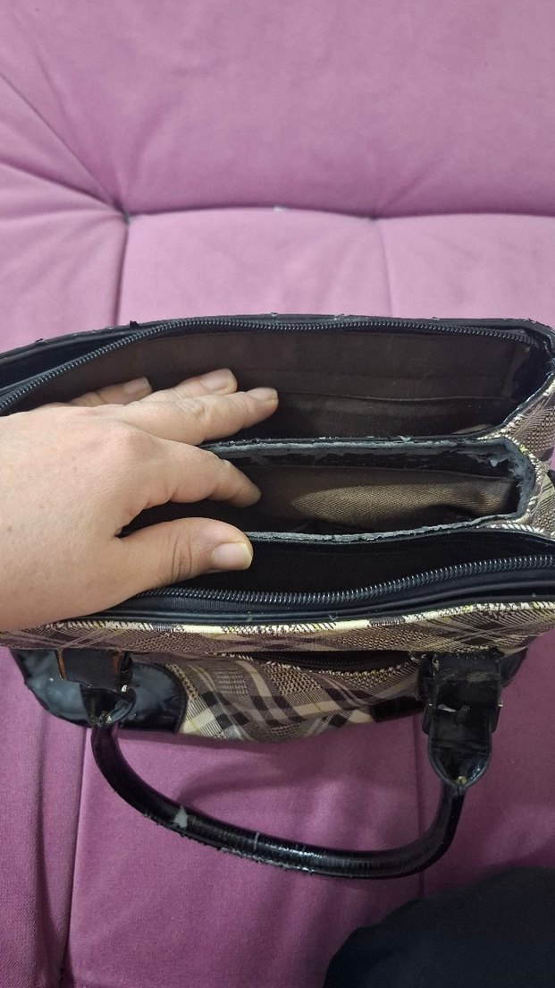 Kahverengi Kareli Kadın Çanta - Görsel 3