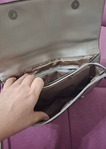 Gri Deri Kadın Clutch Çanta - Görsel 5