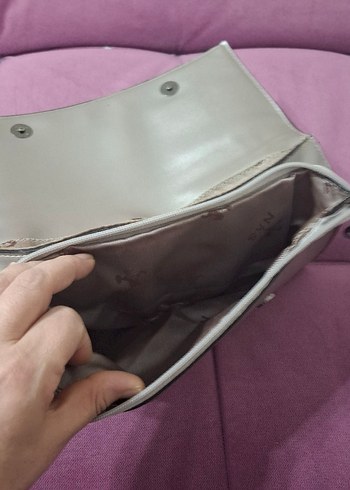 Gri Deri Kadın Clutch Çanta - Görsel 4