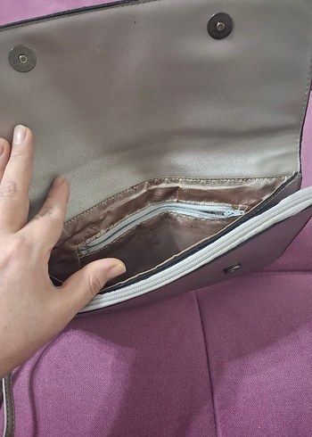 Gri Deri Kadın Clutch Çanta - Görsel 3